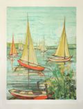 Sailboats in the Harbor Original Color Lithograph by the French artist Kostia-B Jeanin Kostia-Blancheteau published by The Collector's Guild of New York