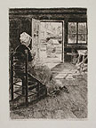 Interieur mit Strickendem Madchen Gotthardt or Interior With a Knitting Girl by Johann Kuehl