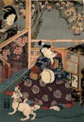 Kashiwagi from The False Murasaki's Rustic Gengi A Spring Scene on The Porch Original Woodcut by the Japanese artist Utagawa Kunisada II