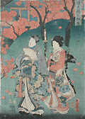 An Autumn Stroll in a Garden Landscape an Original Woodcut by the Japanese artist Utagawa Kunisada I Toyokuni III