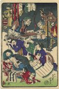 Master Artists at Work Japanese Legends of Oni Demons Ogres and Goblins Original woodcut by the Japanese artist Kawanabe Kyosai Gyosai from the One Hundred Pictures by Kyosai Hyakuzu