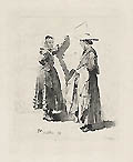 Lavandieres Antibes Washerwomen Antibes original etching by Adolphe Lalauze after Jean Louis Ernest Meissonier