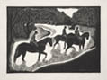 Fording the Stream Original Wood Engraving by The American artist Barbara Latham