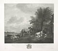 Landscape with Cattle Original Engraving and Etching by Heinrich Friedrich Laurin designed by Adrien van de Velde from The Dresden Gallery