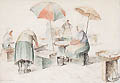 The Fish Market Holland Original Conte Drawing by the American artist Edna Lawrence also listed as Edna W. Lawrence