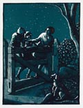 Swinging The Gate Evenning Stars Children Playing Original Woodcut by by the American artist Arthur Allen Lewis
