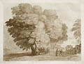 Grand Study of Trees A Pastoral Scene with Dancing Figures Original Aquatint and Etching by Frederick Christian Lewis designed by Claude Gellee known as Claude Lorrain published by John Chamberlaine for the Original Designs of the Most Celebrated Masters of the Bolognese Roman Florentine and Venetian Schools