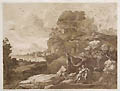 Polyphemus In His Majesty's Collection A One Eyed Giant A Cyclops Original Etching and Aquatint by George Robert Lewis and Frederick Christian Lewis designed by Claude Gellee Claude Lorrain published by John Chamberlaine for the Original Designs of the Most Celebrated Masters of the Bolognese Roman Florentine and Venetian Schools
