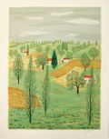 Farming Houses in the Loire Original Color Lithograph by the French artist Maurice Loirand published by The Collector's Guild Ltd. New York