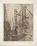 Dock Scene Brussels Original Etching by the Belgian artist Auguste Lowe