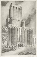 Manhattan Skyscraper original etching by the American artist Nat Lowell