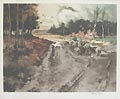 Returning Home Original Aquatint Engraving by the French artist Ferdinand Jean Luigini also listed as Ferdinand Luigini