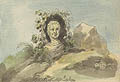 An Antique Bust in a Landscape Original Watercolor by Elias Martin