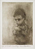 Jan with a Small Toy Original Drypoint Engraving by Haim Mendelson