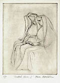 Seated Nuns Original Drypoint Engraving by Haim Mendelson