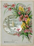 Victorian Reward of Merit Card A Sphere with a Winter Landscape Embellished with a Floral Arrangement
