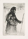 Winter Figure Original Etching by the Austrian artist Ludwig Michalek