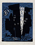 City Lights Night Scene City Street Original Woodcut by Leon Gordon Miller