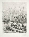 The Gatherers Original etching and drypoint engraving by the French artist Jean Charles Millet
