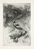 Driving the Sheep Original Etching by the American artist John Austin Sands Monks