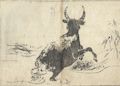 Water Buffalo from the Unpitsu soga Moving Brush in Rough or Rapid Painting Original woodcut by the Japanese artist Tachibana Morikuni published by Nishimura Genroku