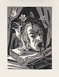 Still Life Original Linocut by the German American artist Hans Alexander Mueller also known as Hans Mueller