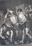 The Cyclops at Their Forge Original Mezzotint Engraving by the British artist John Murphy designed by Luca Giordano published by John Boydell for The Houghton Gallery