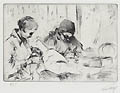 Les Deux Conseuses The Two Seamstresses Original Drypoint Engraving by Louis Myr