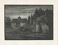Barns and Wooded Hillside Original Wood Engraving by the American artist Thomas Nason also listed as Thomas Willoughby Nason