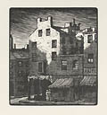 Old Boston Houses Original Wood Engraving by the American artist Thomas Nason also listed as Thomas Willoughby Nason