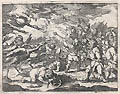Nonnisi Pygmaeos Only Pygmies The Conflict between the Pygmies and the Cranes Original Engraving and Etching by the Flemish Artists Jacobus Neefs and Andries Pauwels designed by Abraham van Diepenbeeck Linguae Vitia et Remedia