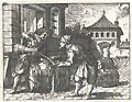 Vix Influet Effluet Scarcely Flowing in then Running out Men Pouring Liquid into a Leaking Barrel Original Engraving and Etching by the Flemish Artists Jacobus Neefs Andries Pauwels designed by Abraham van Diepenbeeck