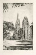 Towers of Marquette View of the Marquette University Towers of Gesu Church and Marquette Hall Original Etching and Drypoint Engraving by the American artist George New