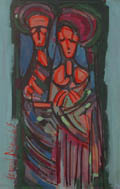 Standing Figures Original Oil Painting by Len Nezin Signed Leonard Nezin