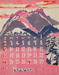 Calendar for November 1975 Evening Glow Kyoto Original Hand Stenciled Dye Print Kataezome Katazome Calendar by the Japanese artist Takeshi Nishijima