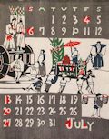 Calendar for July 1975 Gion Festival in Kyoto Original Hand Stenciled Dye Print Katazome Calendar by the Japanese artist Takeshi Nishijima