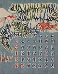 Calendar for May 1975 Goldfish and Seaweed Original Hand Stenciled Dye Print Kataezome by the Japanese artist Takeshi Nishijima