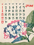 Calendar for June 1975 Hydrangea Original Hand Stenciled Dye Print Kataezome Katazome Calendar by Takeshi Nishijima