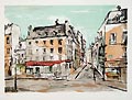 French Street Scene Original Lithograph Printed in Colour by the Japanese artist Kazunari Ogata published by The Collector's Guild Ltd. New York