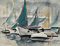 Marina Original Watercolor by the American artist Jessie Phil Olmes
