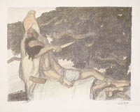 And Abraham bound Isaac his son and laid him on the alter upon the wood. Original lithograph by Abel Pann.