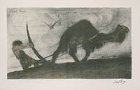 Cain was a tiller of the ground. Original lithograph by Abel Pann.