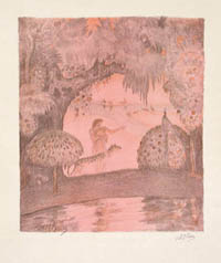 The Garden of Eden Original lithograph by Abel Pann