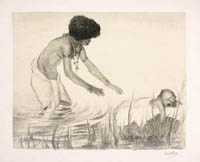 And when she saw the ark among the flags she sent her maid to fetch Moses. Original lithograph by Abel Pann.