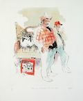 Mexican Sheepsellers Mercedes Texas Original Etching by the American artist Bill Papas