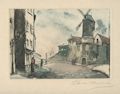 Declin du jour Close of Day View of Montmartre Original Color Aquatint and Drypoint by the French artist Gen Paul also listed as Eugene Paul pseudonym Paul Trelade