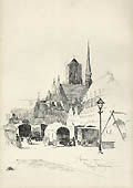 Ypres Original Pen and Ink Drawing by the American artist Wray Bartlett Physioc also listed as Wray Physioc