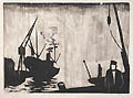 Harbour Original Color Woodcut by the German Israeli artist Jacob Pins also known as Yaacov Pins