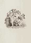 Cherubs Gathering Flowers Original Engraving by the British artists Edward Portbury and Thomas Stothard