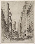 North on Broad Street Original Etching by the American artist Herbert Pullinger